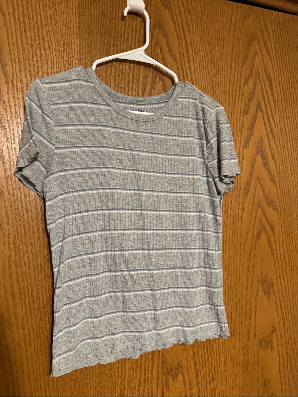 SO Gray Striped Short Sleeve Ribbed Tee